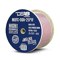 DS18 Hydro MOFC0GA25P Marine Wire 0 Gauge 25 ft Tinned 100% OFC Oxygen-Free Copper Marine Grade White/Red Amplifier Amp Power/Ground Cable 25 Feet UltraFlex