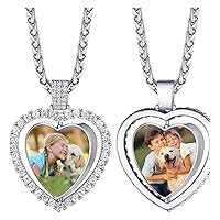 Personalized Photo Necklace/rhinestone filled pendant/double sided for two photos/stainless steel chain included.