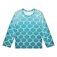 Mermaid Fish Scale Boys Rash Guard Swim Shirt Long Sleeve Swimsuit 50+ Sun Protection Shirt for Kids