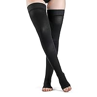 SIGVARIS Women’s DYNAVEN Open Toe Thigh-Highs w/Grip-Top 30-40mmHg - Large Long - Black