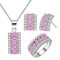 Uloveido Platinum Plated Oval Cut Cubic Zirconia 7 Stones Necklace Earrings and Ring Half Moon Party Jewelry Set T502