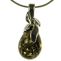 BALTIC AMBER AND STERLING SILVER 925 DESIGNER GREEN PENDANT NECKLACE - 10 12 14 16 18 20 22 24 26 28 30 32 34 36 38 40