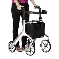 Stander Let’s Fly Rollator, Lightweight Four Wheel Euro Style Walker with Seat and Locking Brakes, Foldable Rolling Walker for Seniors by Trust Care, White