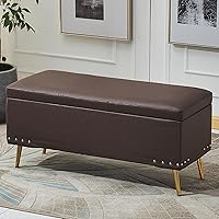Ottoman Stool Ottoman Faux Leather with Storage Rectangular Bench Upholstered Footstool Shoe Changing Stool for Living Room Bedroom Entryway Hallway-Brown 90x40x45cm(35x16x18inch)