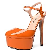 WAYDERNS Womens Patent Round Toe Wedding Buckle Ankle Strap Fashion Platform Stiletto High Heel Pumps Shoes 6 Inch