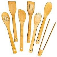 Wooden Spoons for Cooking 7-Piece, Kitchen Nonstick Bamboo Cooking Utensils Set, Durable and Healthy Bamboo Wooden Spatula Spoon for Cooking, Eisinly