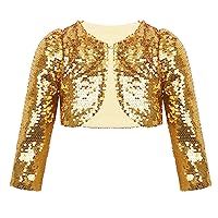 Kids Girls Sequins Cardigan Long Sleeve Shiny Beaded Bolero Shrug Cape Flower Dress Cover Up Coat Jacket