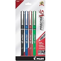 Pilot, Precise V5, Capped Liquid Ink Rolling Ball Pens, Extra Fine Point 0.5 mm, Black/Blue/Red/Green, Pack of 4