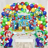 Mario Balloon Garland Arch Kit Mario Birthday Party Decoration Supplies Includes Happy Birthday Banner Perfect for Kids Boys Girls Birthday Party Decorations