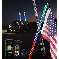 Xprite 2PC 5FT Spiral RGBW LED Whip Light with Spring Base, App & Remote Control Stop Turn Reverse Brake Lights Chasing Antenna Lighted Whips, Compatible with SXS ATV UTV Polaris RZR Can-am Jeep