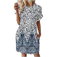 Summer Dresses for Women 2024 Trendy Boho Floral Print Cute Tshirt Dresses with Pocket Loose Fit Casual Lightweight Sundress