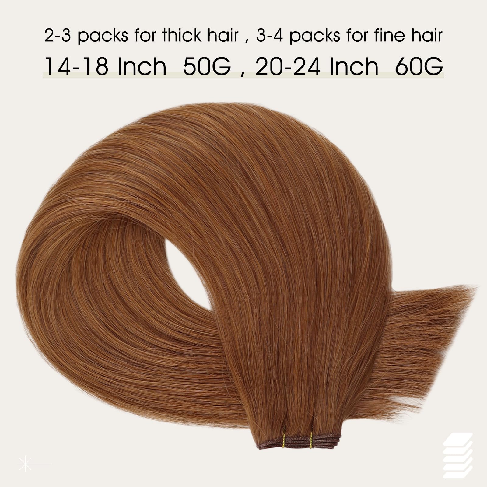 Full Shine Genius Weft Hair Extensions Hand Tied Hair Extensions Real Human Hair Copper Sew In Weft Hair Extensions For Women Invisible Weft Extensions Remy Hair 20 Inch 60G