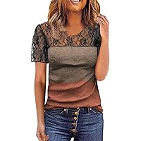 Tunic Tops to Wear with Leggings Summer Simple Solid Color Lace Collar Short-Sleeved T-Shirt Casual Top Womens Tops Tunic Tops Orange Graphic Tee Women Top Gray Blouse for Women