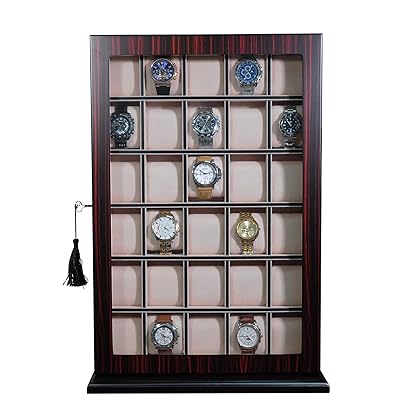 TimelyBuys 30 Piece Ebony Wood Watch Display Wall Hanging Case and Storage Organizer Box and Stand Father's Day Gift