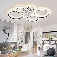 KeLuKes Ceiling Fan with Light Compatible with Alexa and Google Assistant, 100cm Living Room Ceiling Fan Light, Silent Timer Dimmable Reversible Ring Fans with Lamps, Black