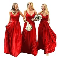 Spaghetti V-Neck Tulle Wedding Bridesmaid Dresses Long Evening Party Dress