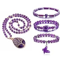 Top Plaza Bundle – 2 Items: Healing Crystal Amethyst Necklace & Bracelet Set