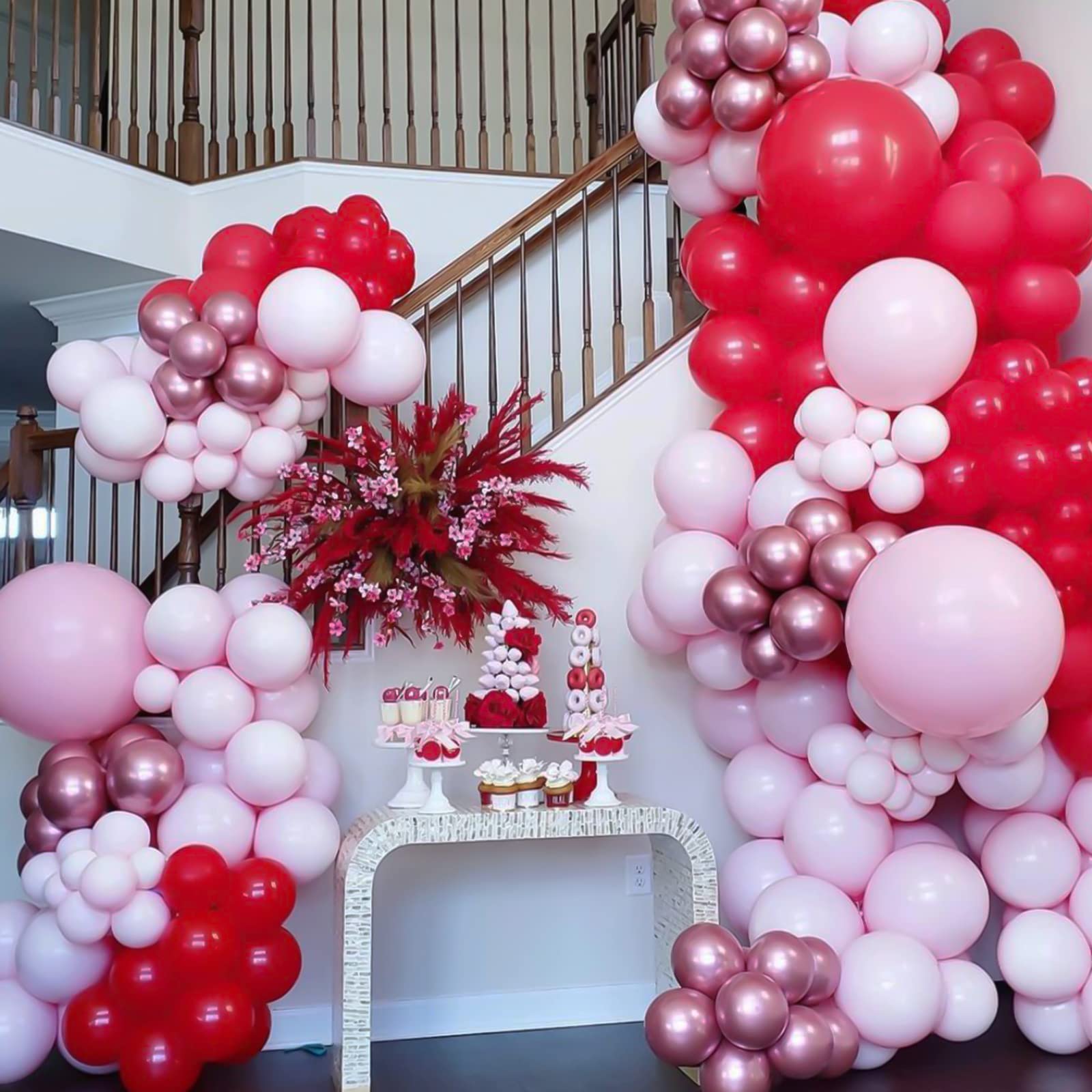 RUBFAC Pink and Ruby Red Balloons Valentine’s Day Different Sizes 105pcs 5/10/12/18 Inch for Garland Arch, Latex Balloons for Birthday Party Wedding Baby Shower Gender Reveal Party Decoration