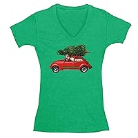 Women's Elk Moose Beetle Car Tree Ugly Christmas V-Neck Short Sleeve T-Shirt