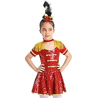 iiniim Kids Girls Royal Guard Circus Costumes Shiny Sequin Tassel Drum Majors Majorette Performance Leotard Dress