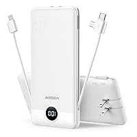 VEGER Portable Charger for iPhone Built in Cables and Wall Plug, 10000mah Slim Fast Charging USB C Power Bank, Travel Essential Battery Pack Compatible with iPhones, iPad, Samsung, and More(White)