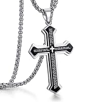 Men's Stainless Steel Nail Lord's Prayer Cross Pendant Necklace for Men Women Big Pendant and Strong Chain 24