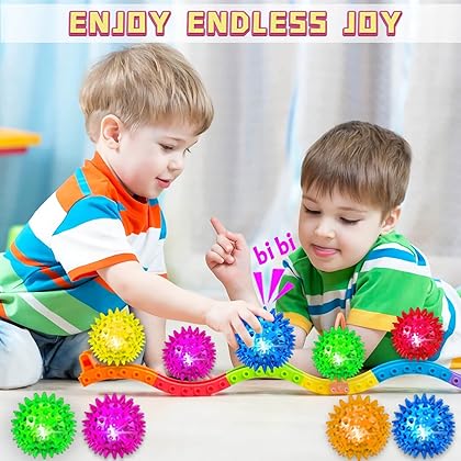 Bouncy Light Up Ball for Kids - LED Flashing Spiky Sensory Stress Balls for Toddlers 1-3 2.55inch Fidget Sensory Toys Glow in The Dark for Party Favors Student Gifts School Rewards
