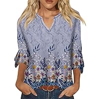 Womens 3/4 Sleeve Summer Tops,Fall Ladies Tops and Blouses 3/4 Sleeve Blouse Casual V-Neck Printed Bell 3/4 Sleeve T-Shirt