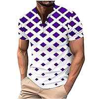 Slim Fit Polo Shirts for Men 2024 Fashion Short Sleeve Button Up Gradient Color Henley Shirts Summer Trendy Clothes