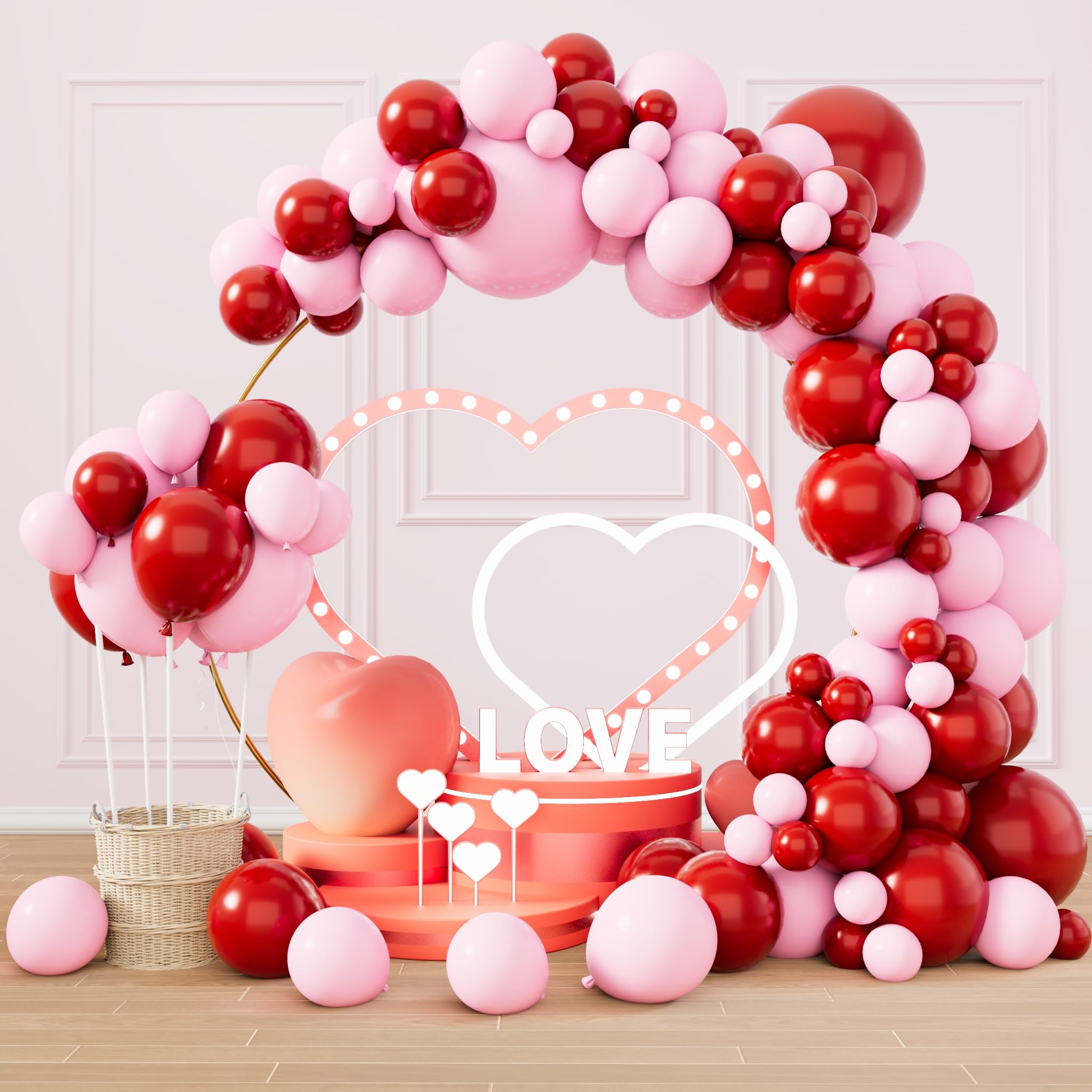 RUBFAC Pink and Ruby Red Balloons Valentine’s Day Different Sizes 105pcs 5/10/12/18 Inch for Garland Arch, Latex Balloons for Birthday Party Wedding Baby Shower Gender Reveal Party Decoration