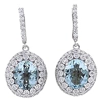 7.34 Carat Natural Blue Aquamarine and Diamond (F-G Color, VS1-VS2 Clarity) 14K White Gold Luxury Drop Earrings for Women Exclusively Handcrafted in USA