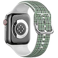 Compatible with Apple Watch Band 42mm 44mm 45mm 49mm (Green White Tartan Plaid Scottish Pattern) Replacement Silicone Soft Sports Bracelet for iWatch Series 8 7 6 5 4 3 2 1 Ultra SE