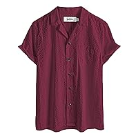 Boys Button Down Shirt Short Sleeve Casual Hawaiian Shirt Cuban Collar Summer Shirts with Pocket