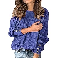 Plus Size Women's Crew Neck Sweater Button Trim Long Sleeve Knit Pullover Oversized 2023 Fall Winter Solid Jumpers