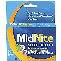 MidNite Drug-Free Sleep Aid Supplement, 1.5mg Melatonin + Herbs, 30 Chewable Tablets