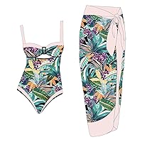 Swimsuit Cover Up Set Plus Size Swimsuits for Teens with Shorts Cover UP Two Piece Vintage Print Swimsuit Mono