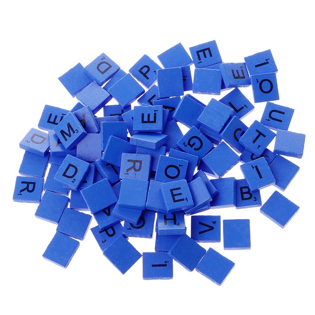 Zeaya 100Pcs/Set Wooden Colourful Scrabble Tiles Mix Letters Varnished Alphabet Scrabbles (Blue)