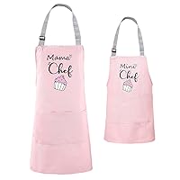 2 Pcs Pink Mother Daughter Apron Mama Chef Plus Mini Chef Aprons Mom and Kid Aprons Cooking Baking Adjustable Mom and Child Pink Aprons Mother's Day Christmas Mommy and Daughter Kitchen Aprons