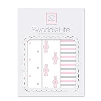 SwaddleDesigns SwaddleLite, Set of 3 Marquisette Swaddle Blankets, Premium Cotton Muslin, Pastel Pink Little Bunnie Lite