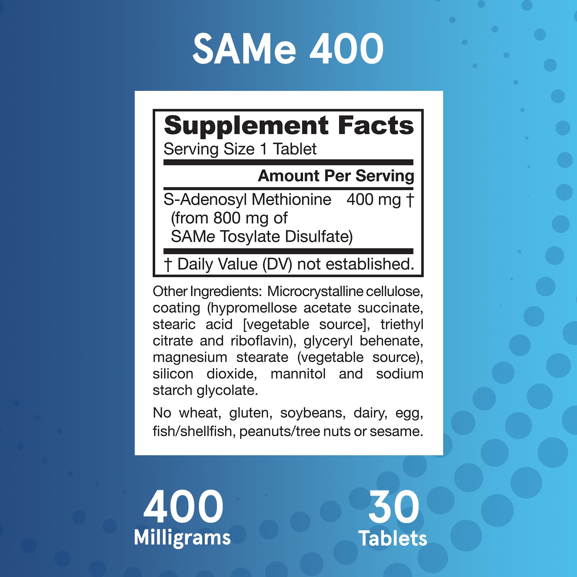 Jarrow Formulas SAMe 400 mg - 30 Tablets - Highest Concentration of Active S,S Form - Supports Joint Health, Liver Function, Brain Metabolism, Mood & Antioxidant Defense - 30 Servings