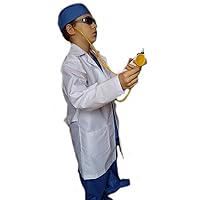 Real Children Doctor Dentist MD Surgeon 7 Item Coat Shirt Pants hat Stethoscope Scrubs Great Gift Baby Children Teen Adults (Adult REG (50 in Chest)) Blue