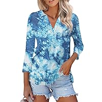 Tops for Women 2024, Women's 3/4 Sleeve T Shirts V Neck Collared Casual Tees Blouse Oversized Tee Trendy, S XXXL