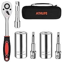 Universal Socket Wrench Tool Kit 7-19mm Socket Grip Tool Sets with 3/8 Ratchet Wrench Power Drill Adapter Gift for DIY Handyman, Husband, Boyfriend, Dad, Women (Silver)