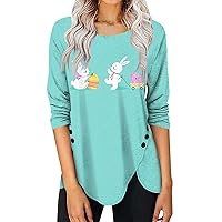 Easter T Shirts, Easter Shirts Teens Christian Easter Gifts Easter Gifts For Teacher Womens Easter Shirt Long Sleeve Sexy Easter Outfit Women Easter Gift For Adults Women Tunic (4-Turquoise,L)
