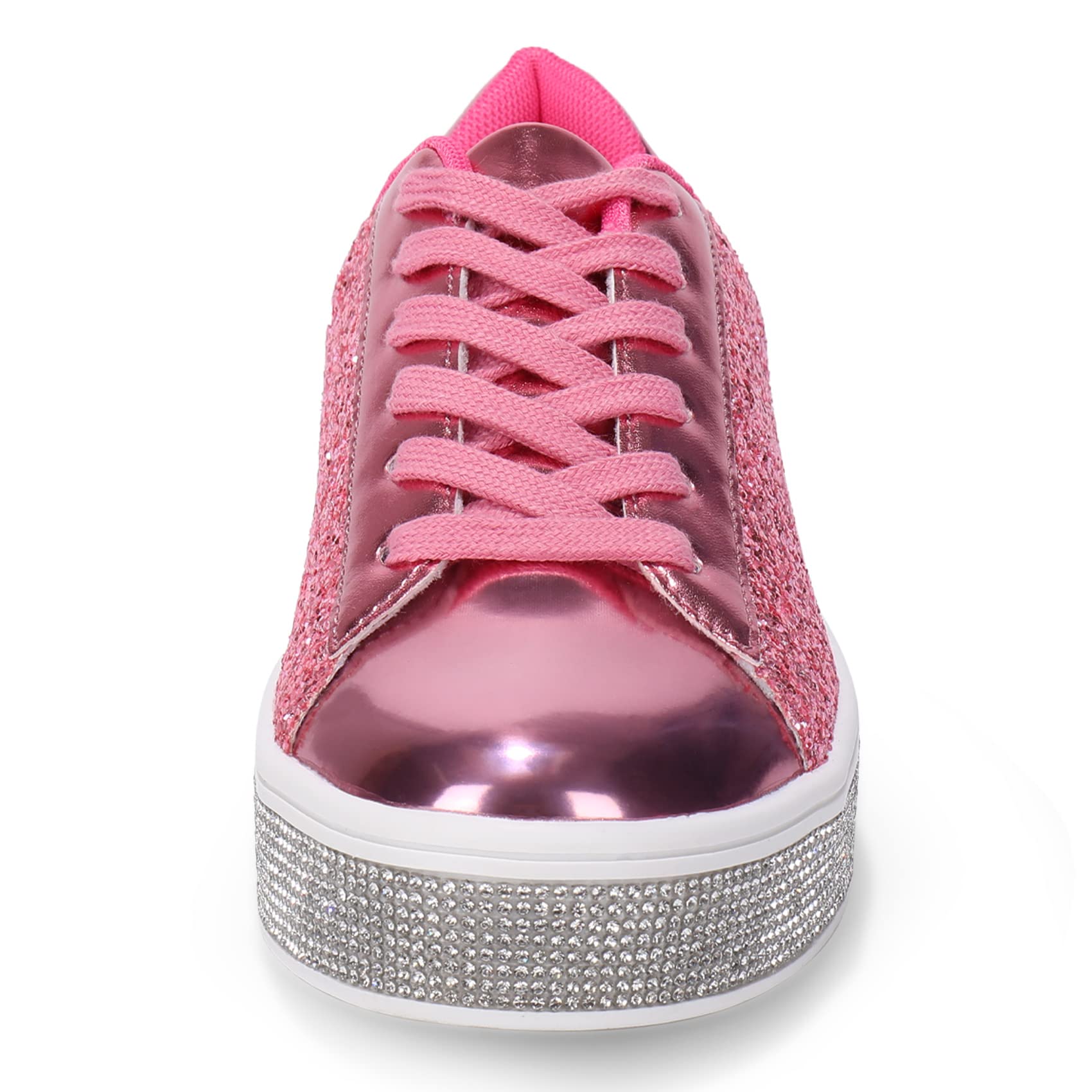 uubaris Women's Glitter Tennis Sneakers Neon Dressy Sparkly Sneakers Rhinestone Bling Wedding Bridal Shoes Shiny Sequin Shoes
