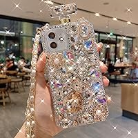 Victor for iPhone 12/12 Pro Bling Glitter Case, Women 3D Luxury Sparkle Diamond Rhinestone, Shiny Perfume Bottle Style Handmade Clear Cover Case for iPhone 12/12 Pro 6.1 inch with Lanyard (Bear)