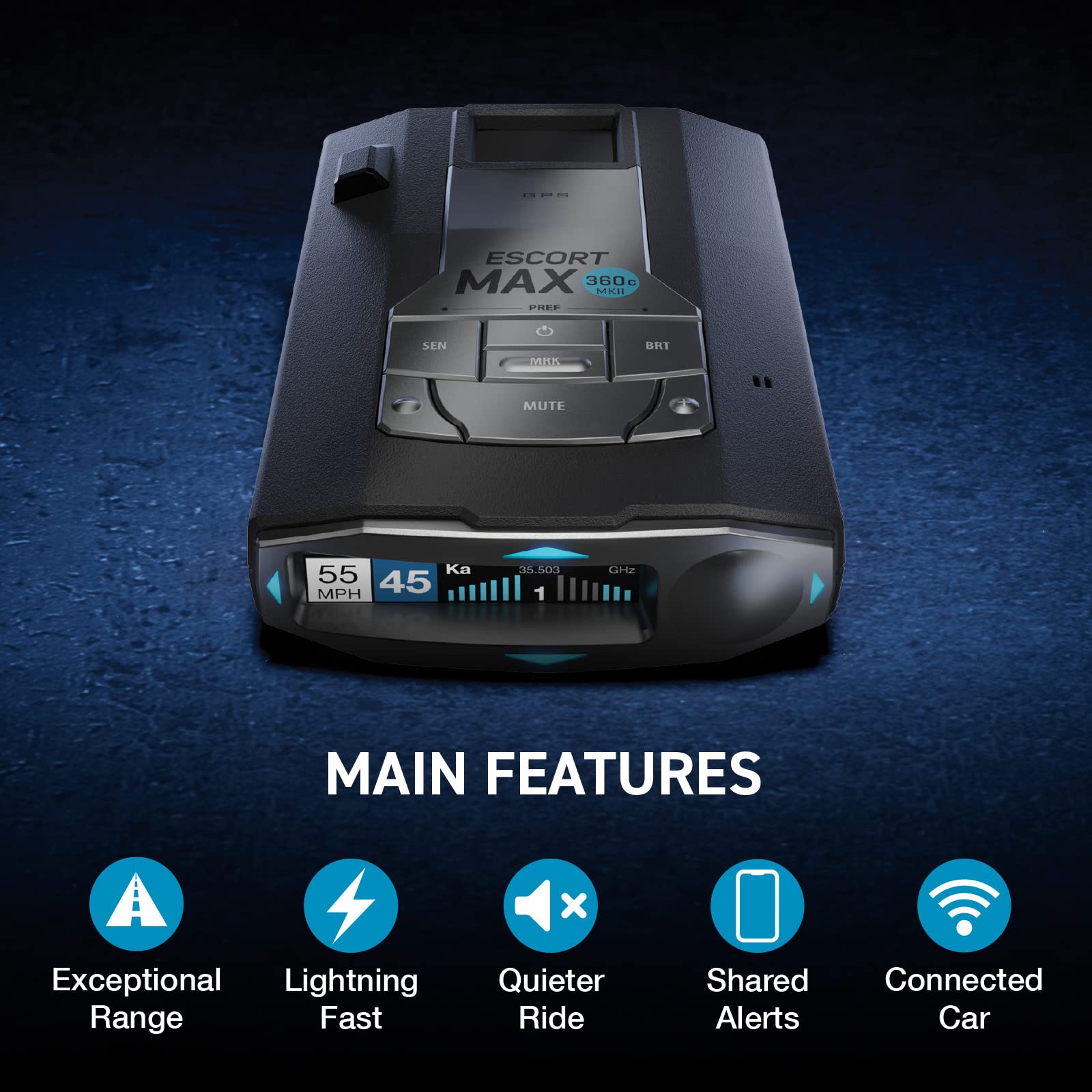 Escort MAX 360c MKII Laser Radar Detector - Dual-Band Wi-Fi and Bluetooth Enabled, 360° Directional Arrows, Exceptional Range, Shared Alerts, Drive Smarter App, Black