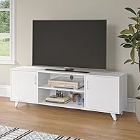 Panana TV Stand Television Stands TV Console Unit with Shelf and 2 Doors Storage Cabinets for Living Room Bedroom for TVs up to 70 Inches (White,62.99 inches)