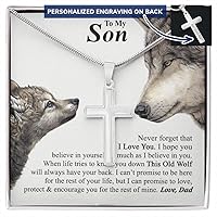 To My Son Cross Necklace From Mom, Mother To Son Jewelry Gift For Son Cross Necklace Gift For Men Boys, 14K White Gold Stainless Steel Cross Chains Set, Wolf Cross Pendant, Jewelry Gift For Boys, Man