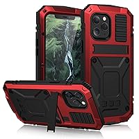 Case for iPhone 12 Mini/12/12 Pro/12 Pro Max, Military Grade Protective Heavy Duty Shockproof Metal Bumper Silicone Case with Built-in Screen Protector & Kickstand,Red,iPhone12 Mini